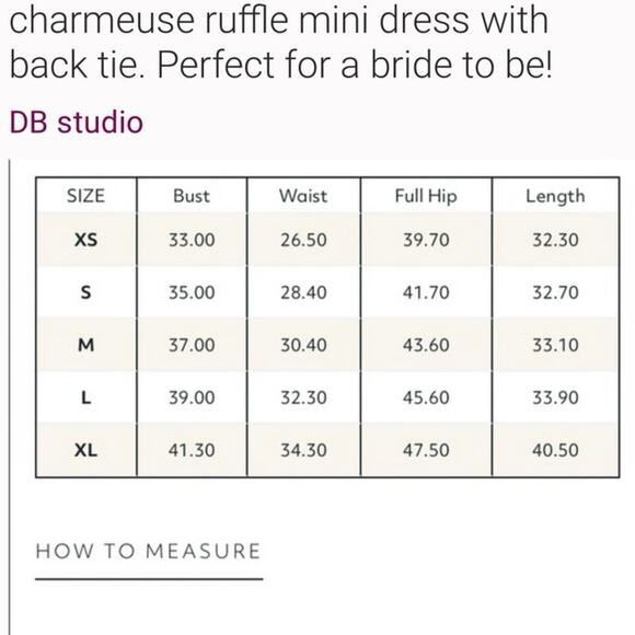 DB studio charmeuse ruffle mini dress back tie Perfect for a bride to be szL - Picture 6 of 16